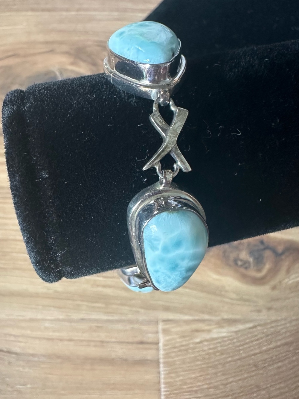 Sterling Silver heavy Larimar Link Bracelet